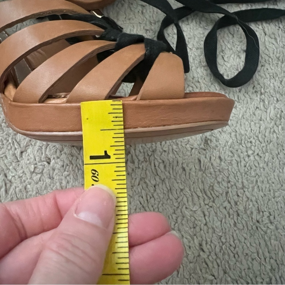 Derek Lam Size 7 Light Brown Lace Up Cage 4” Wood Cone Heel Sandals Like New - Picture 10 of 11